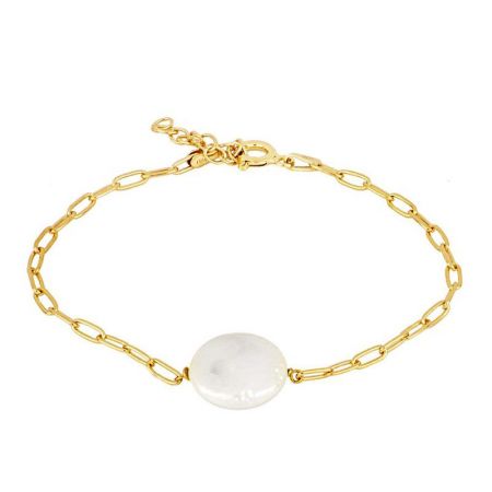 pulsera de oro para mujer con perla blanca