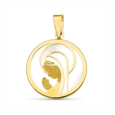 medalla virgen niña nacar oro
